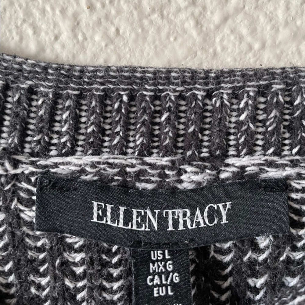 Ellen Tracy Knit Tunic Sweater Women’s L Black Marbled Cotton Rolled Round Neck - Picture 3 of 13